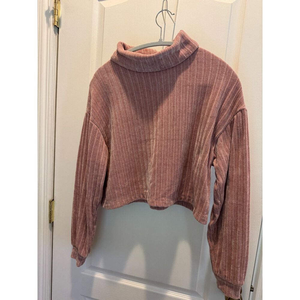 Altar'd State Dusty Rose Ribbed Velour Cropped Turtleneck Sweater - Size XS